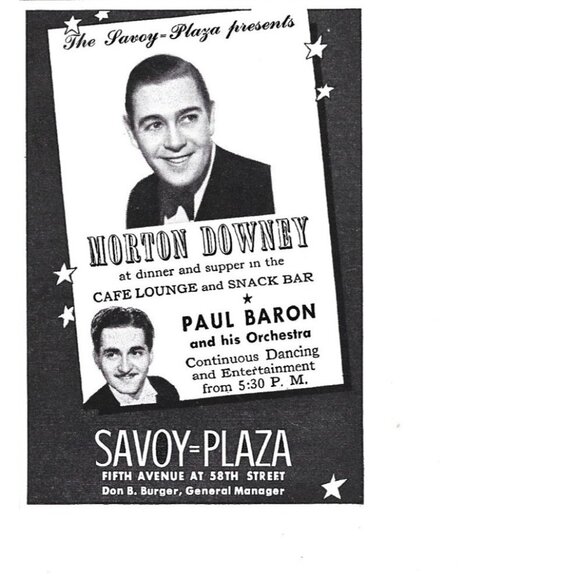 Morton Downey Savoy Plaza New York City Baron Orchestra 1940s Vintage Print Ad - Picture 2 of 4